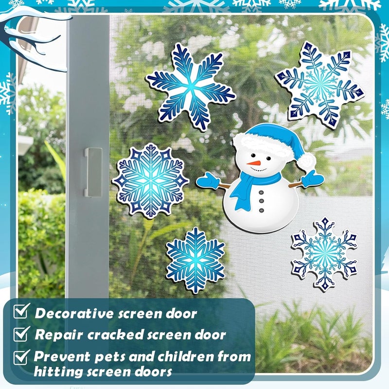 Konohan 12 Pcs/6 Pairs Winter Snowflake Screen Door Magnets Snowman Double Sided Screen Door Magnet Flexible Protector Decorative Screen Magnets for Window Screen Sliding Doors - Image 4